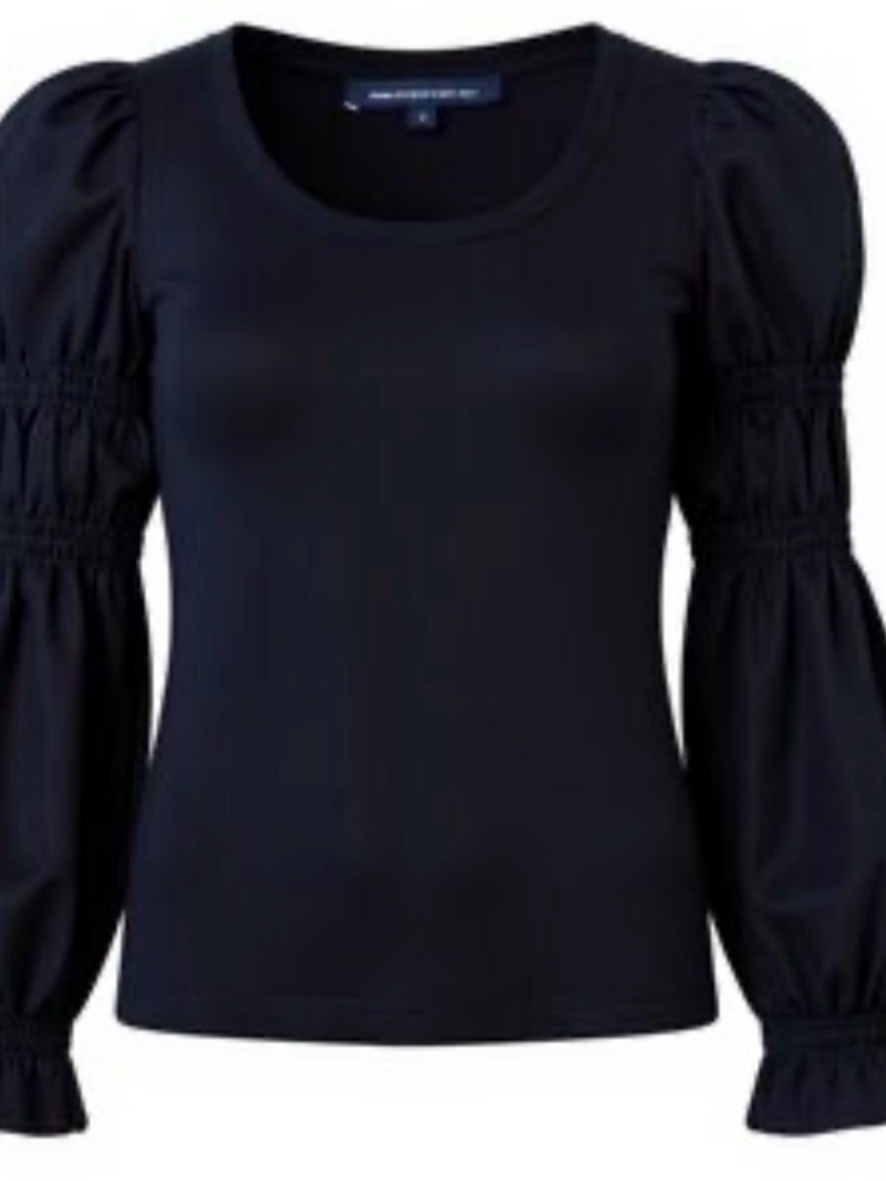 French Connection Black Puff-Sleeve Scoop Neck Long Sleeve Top